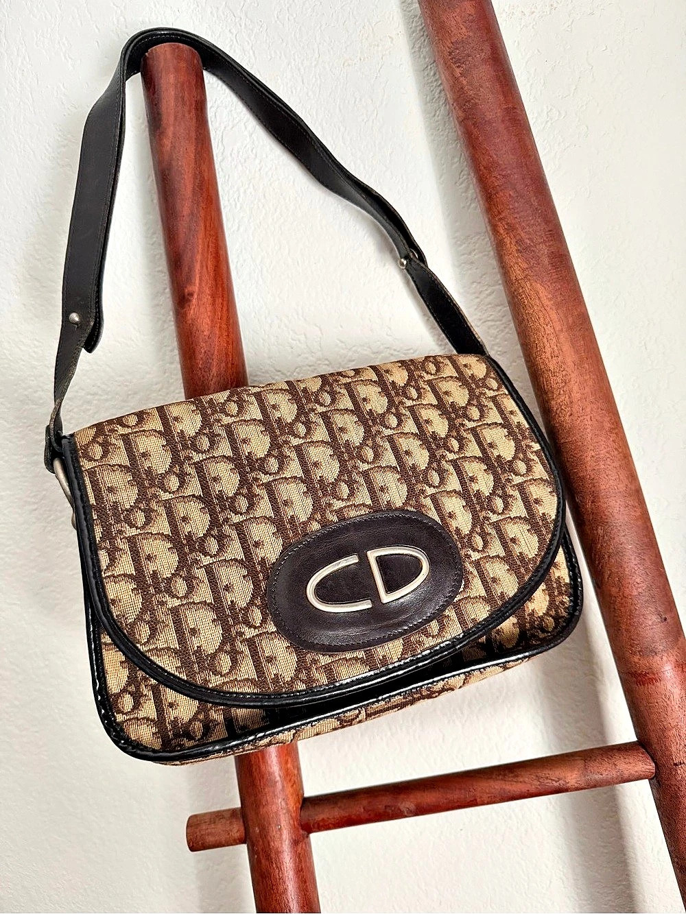 Christian Dior Oblique Trotter Monogram Shoulder Bag in Brown